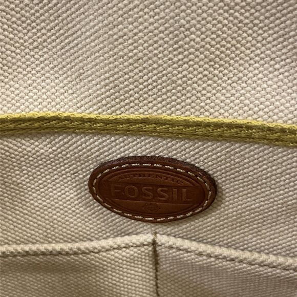 Fossil Austin Fab Shopper Tote Citrus Yellow Tan Coated Canvas Book Beach Bag - Picture 12 of 14